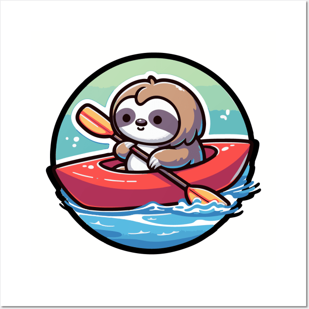 Kayaking Sloth Manga Design - Adorable River Adventure Wall Art by Yesteeyear